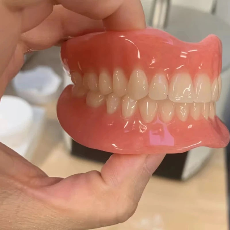 Complete Denture Set with Storage Case and Cleaning Accessories
