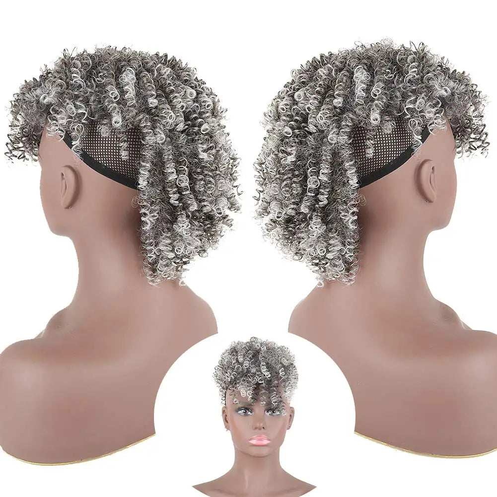Curly Afro Mohawk Ponytail with Bangs Clip-In