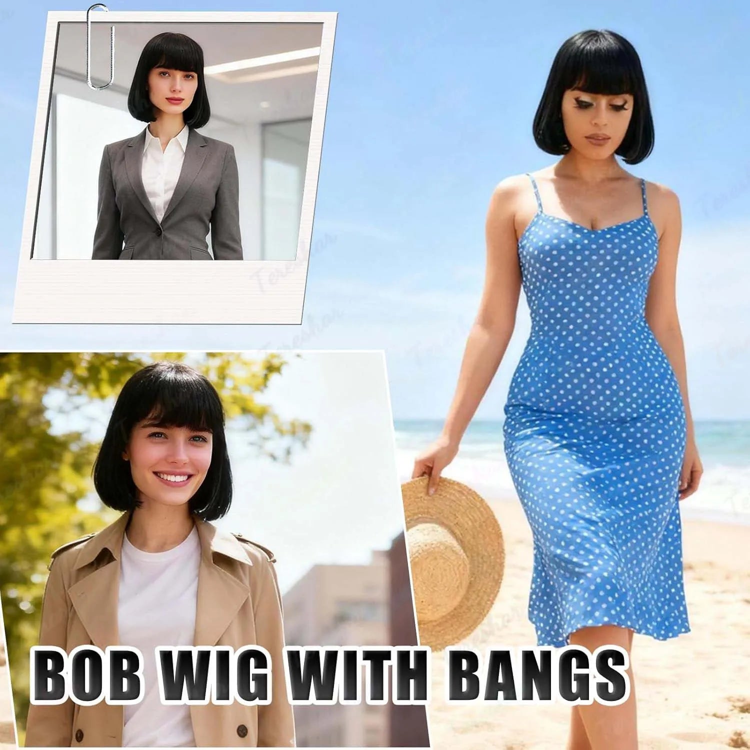 Short Black Bob Wig with Bangs for Cosplay and Daily Wear - 4