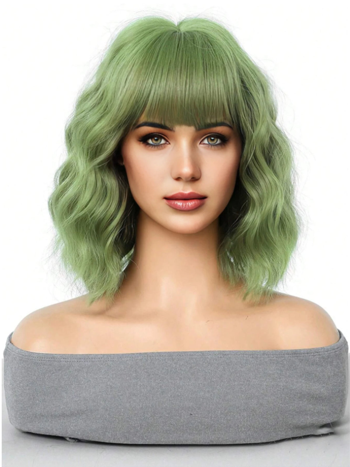 Short Wavy Bob Wig with Bangs for Daily Wear