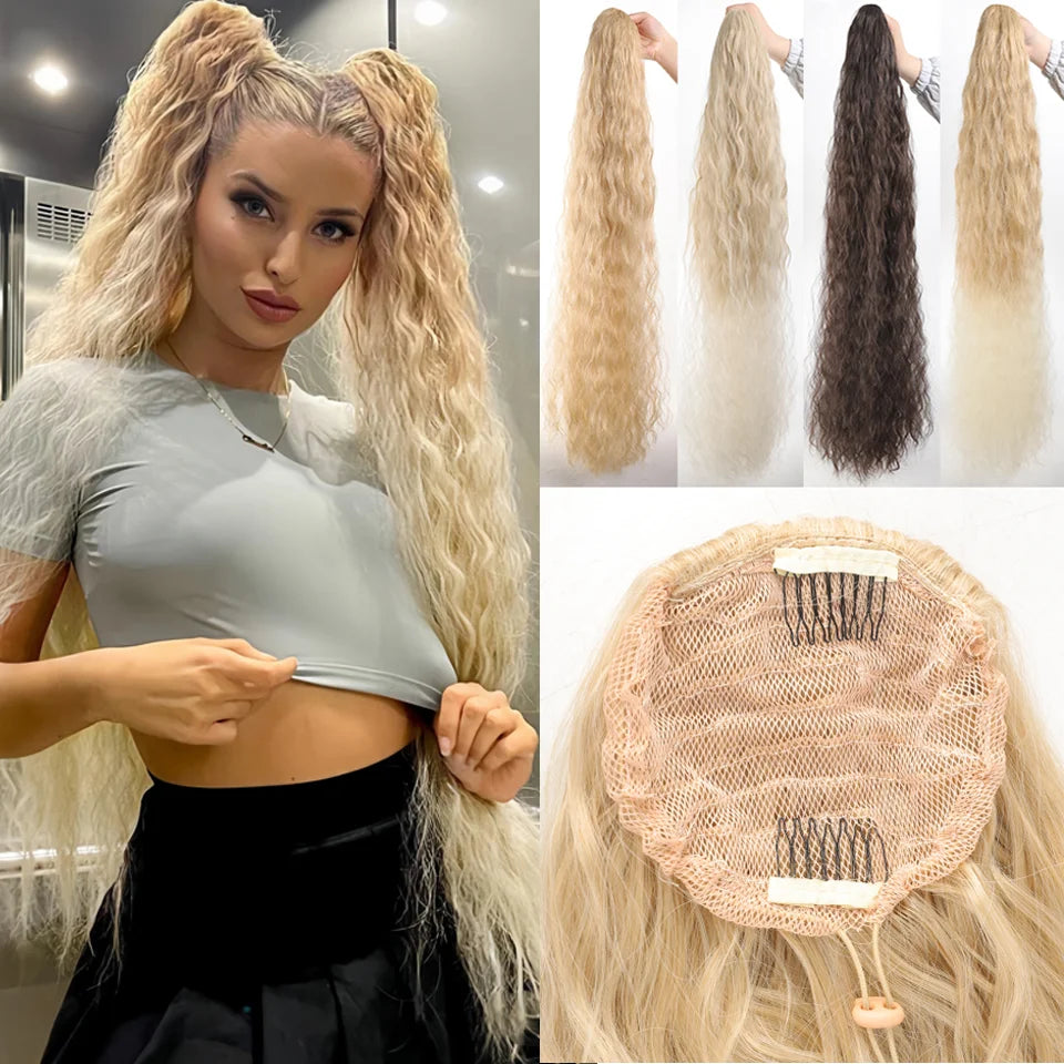 36 Inch Curly Wavy Drawstring Ponytail Extension