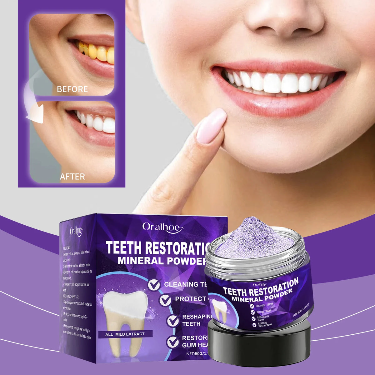 Natural Teeth Whitening and Enamel Restoration Powder for Brighter Smiles