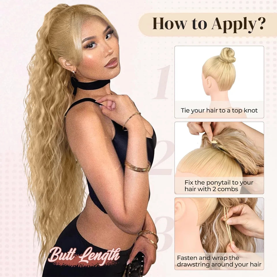 36 Inch Curly Wavy Drawstring Ponytail Extension - 3