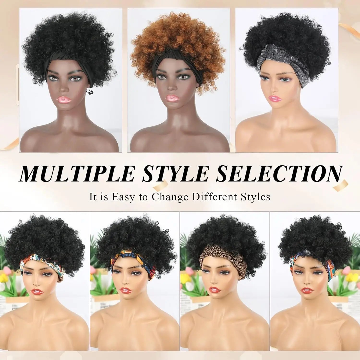 Short Kinky Curly Headband Wig for Women - 5