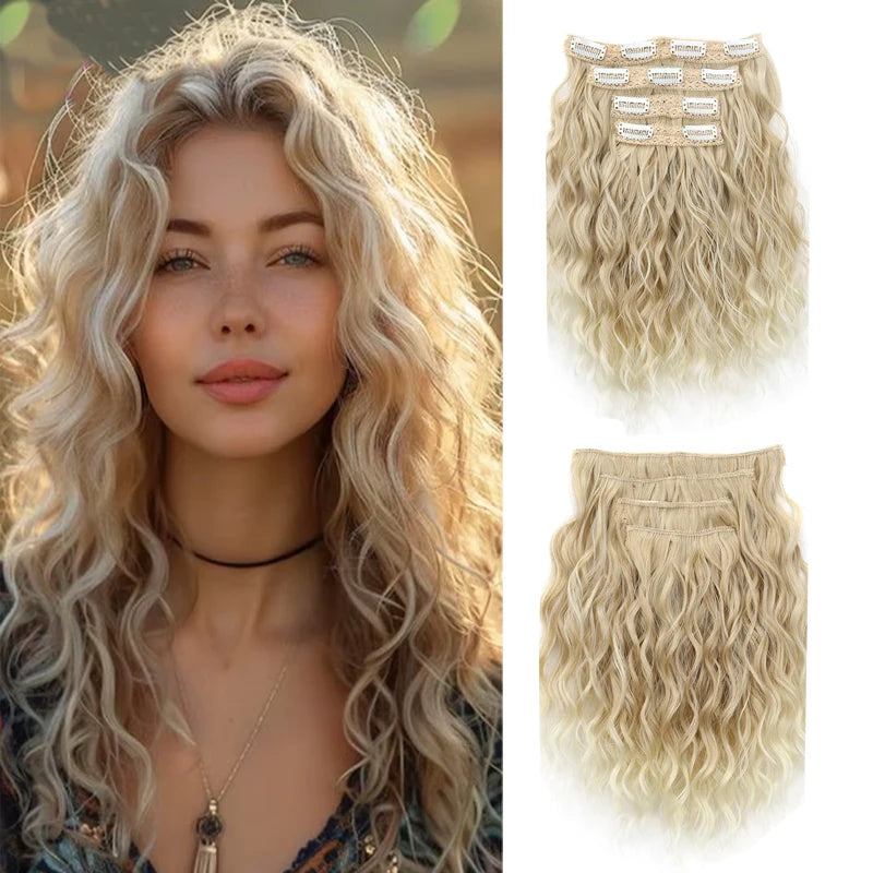 12-Inch Wavy Curly Clip-In Hair Extensions Set - 1