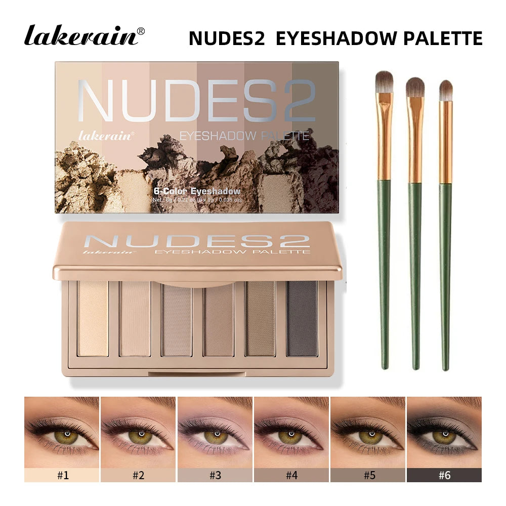 6-Color Matte Eyeshadow Palette with Professional Brush Set - 1