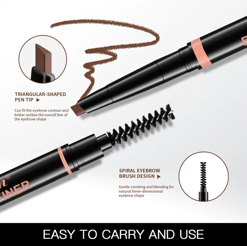 Waterproof Triangular Tip Eyebrow Pencil with Built-in Grooming Brush