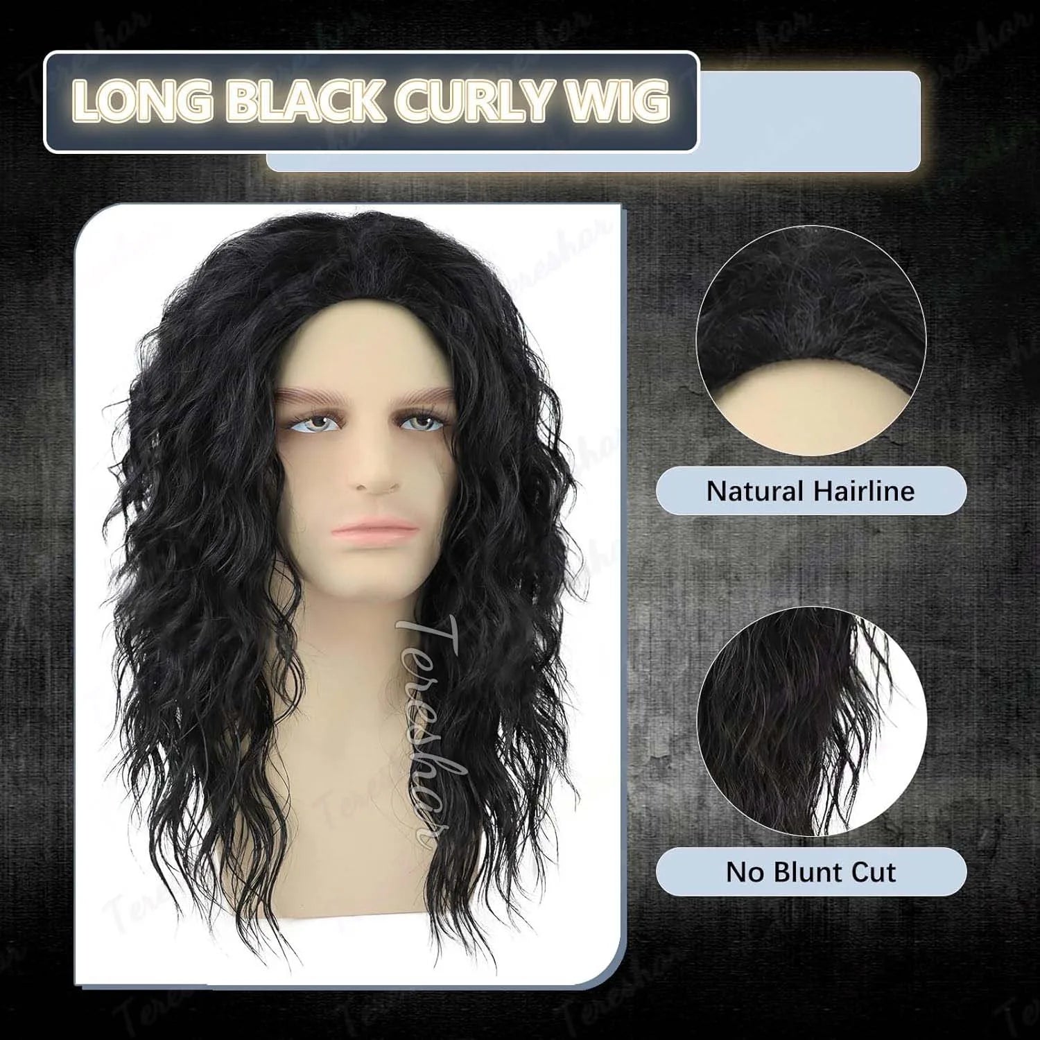 Long Black Curly Cosplay Wig for Men and Women Retro Costume Parties - 5