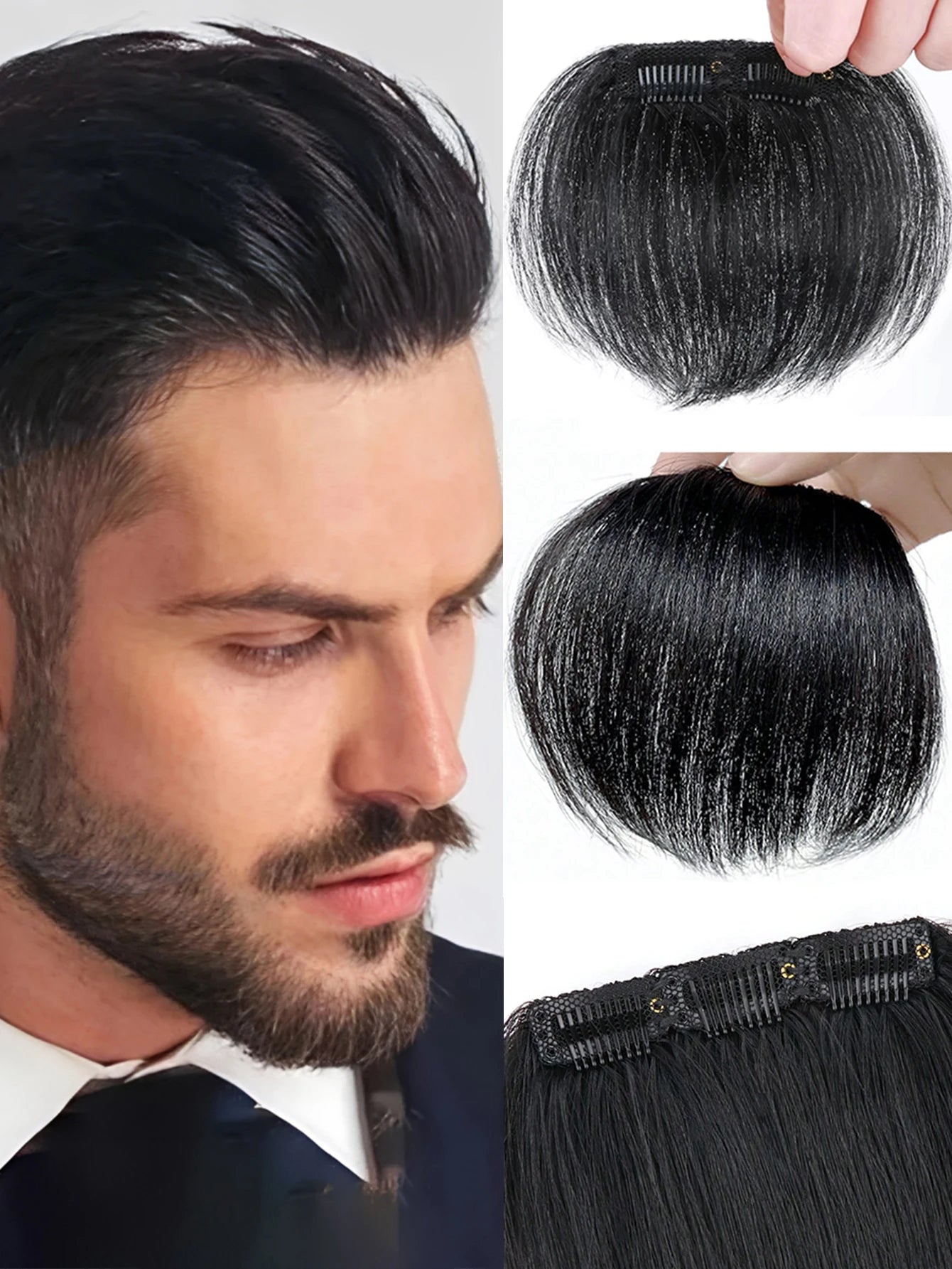 Clip-In Hair Bangs for Men High Forehead Coverage - 7