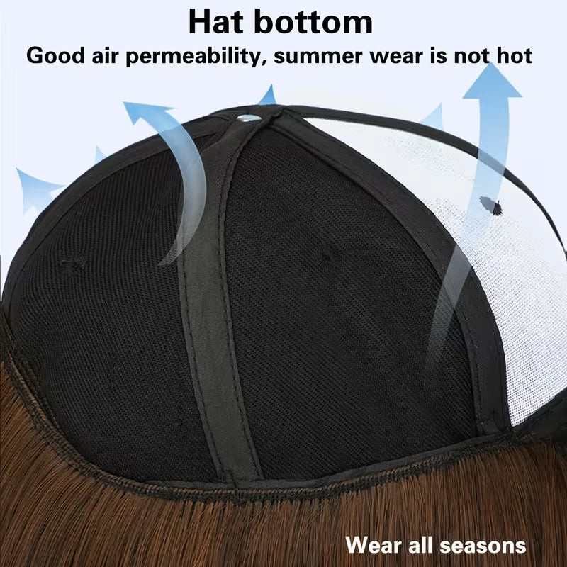 24-Inch Long Straight Hair Baseball Cap Wig for Effortless Style