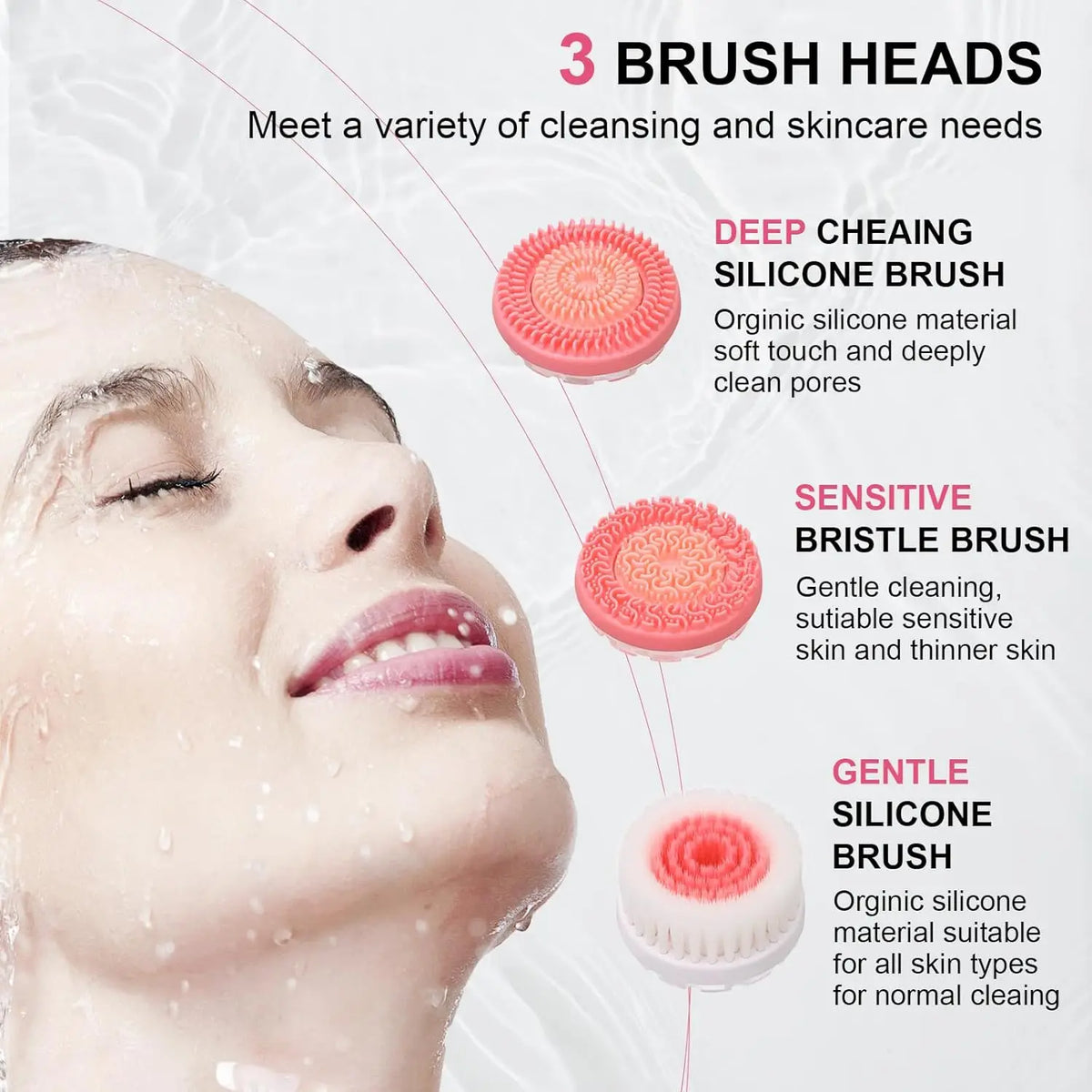 3-in-1 Waterproof Electric Facial Cleansing Brush for Deep Skin Exfoliation