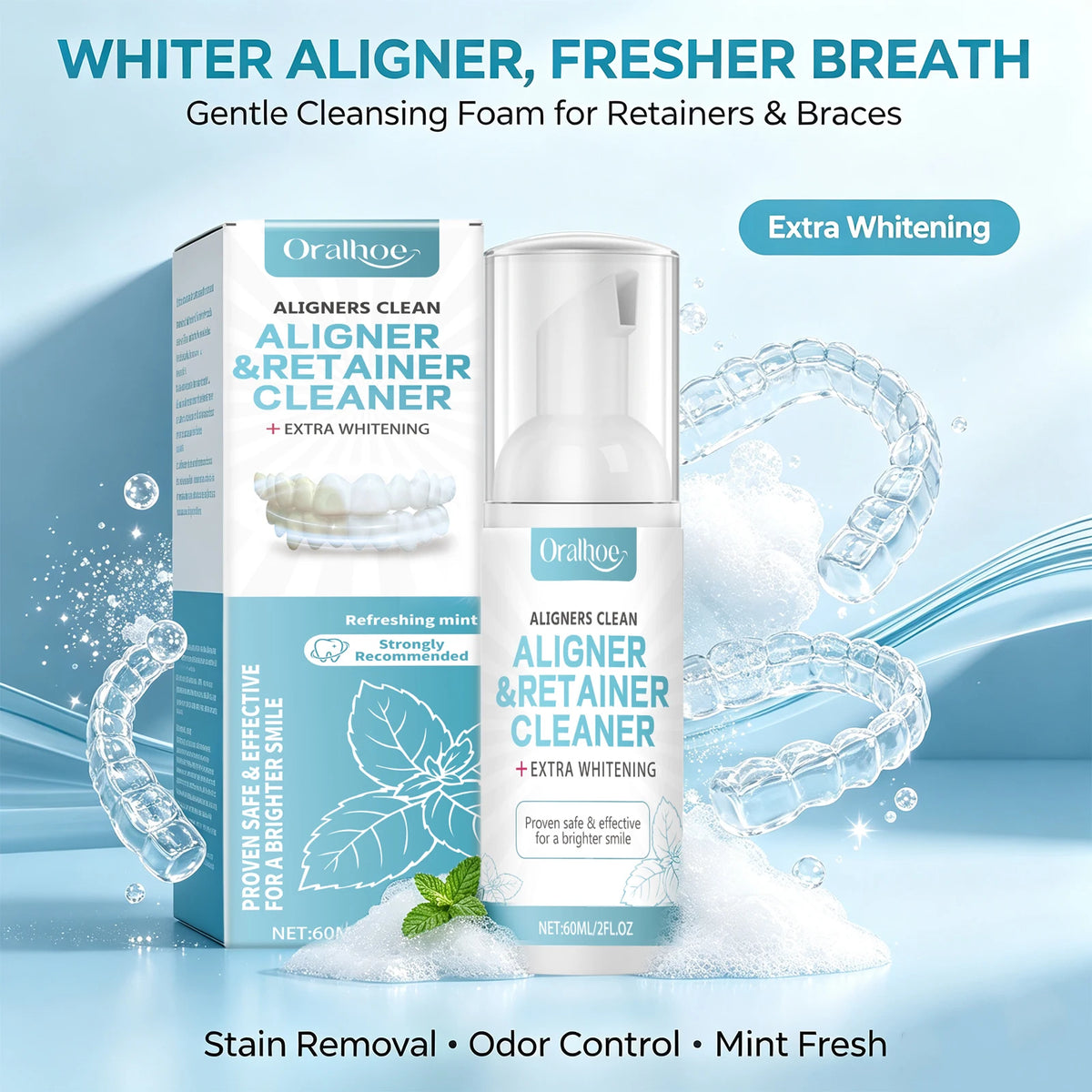 Refreshing Aligner and Retainer Cleaning Foam for Daily Oral Hygiene