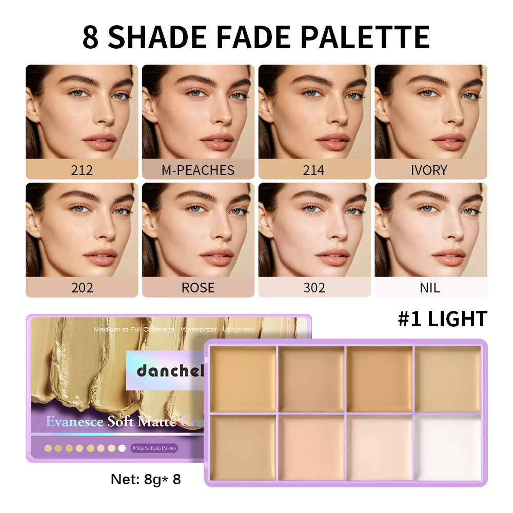 8-Shade Cream Concealer Palette for Full Coverage Face Contouring - 22