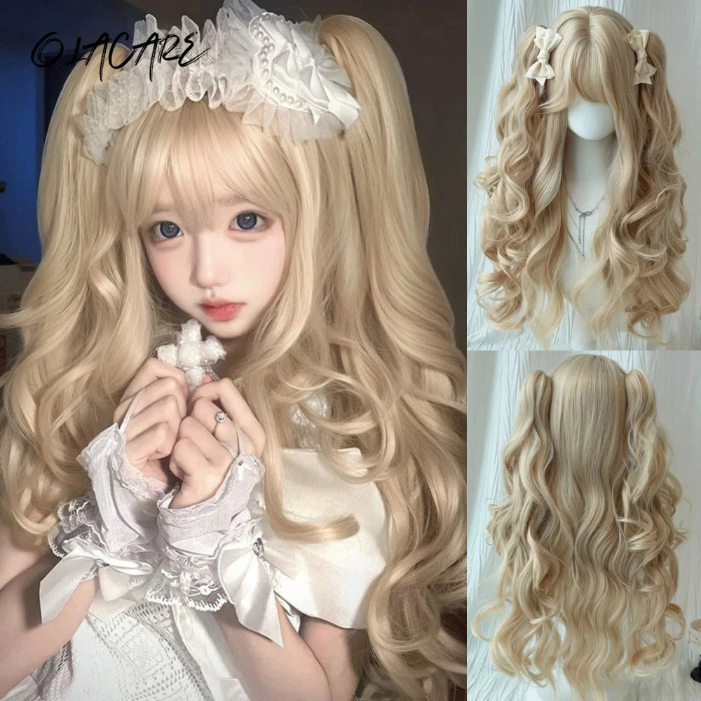 Long Wavy Blonde Cosplay Wig with Bangs - 1