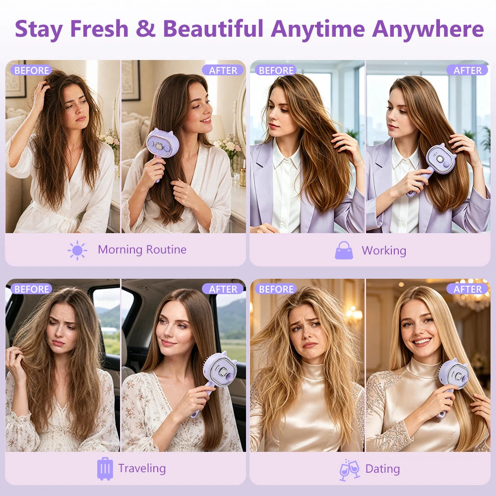 Electric Mist Spray Massage Comb for Detangling and Frizzy Hair Care