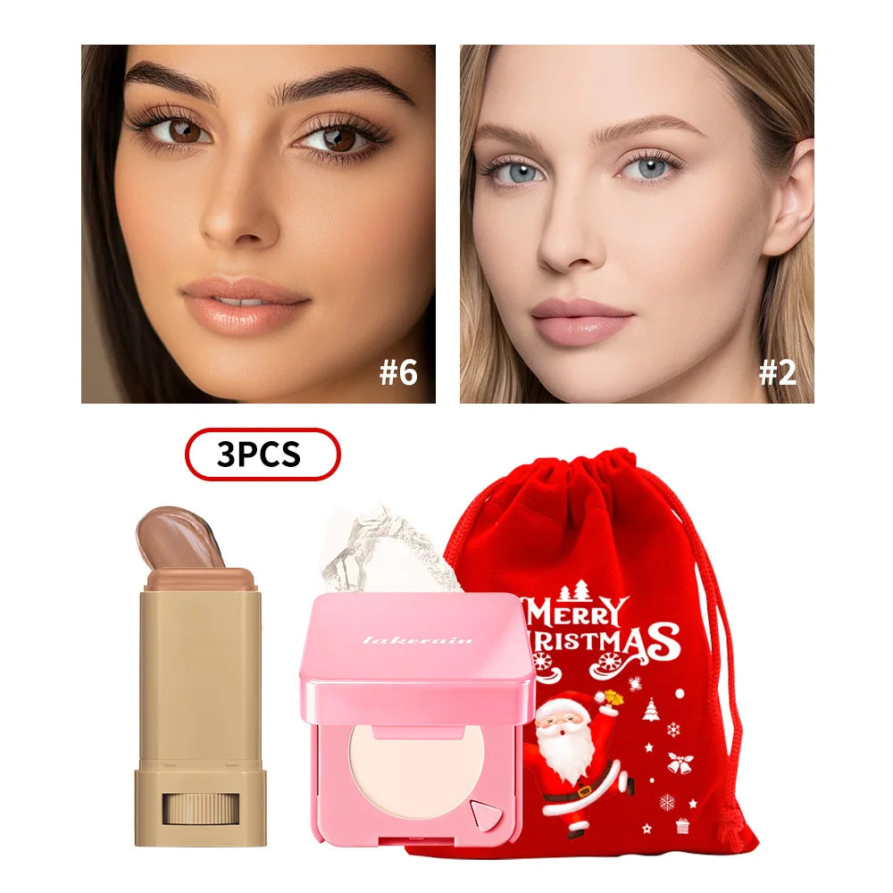 Matte Foundation Stick and Setting Powder Makeup Set for Flawless Skin