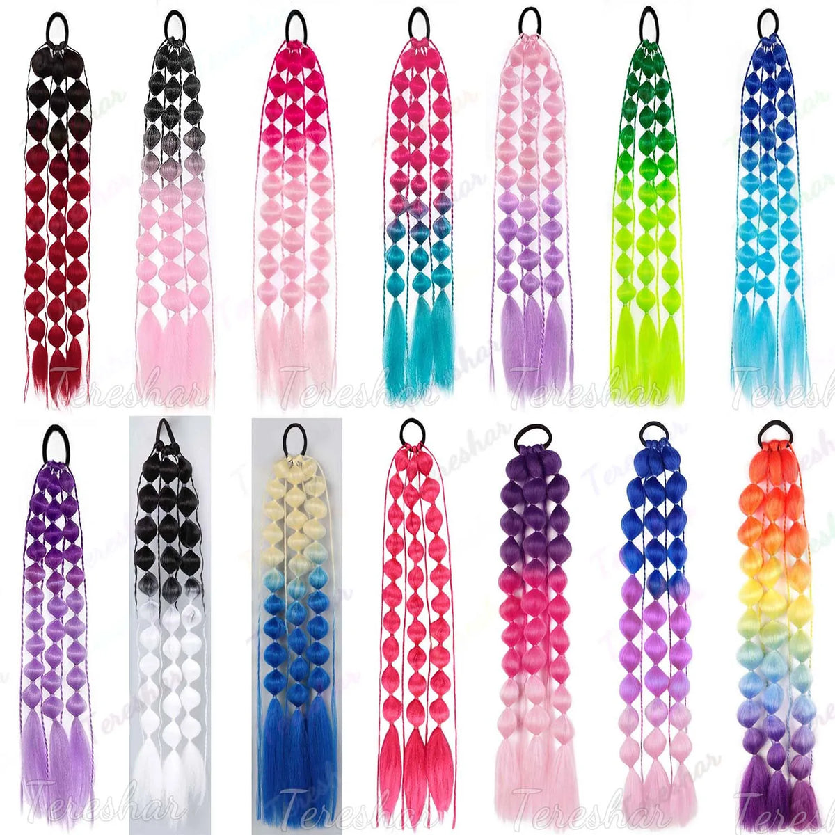 2-Piece Colored Bubble Ponytail Extensions for Festivals and Parties