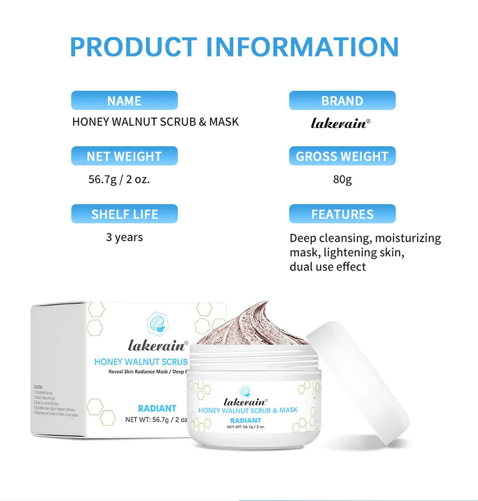 Honey Walnut Facial Exfoliating Scrub and Moisturizing Face Mask