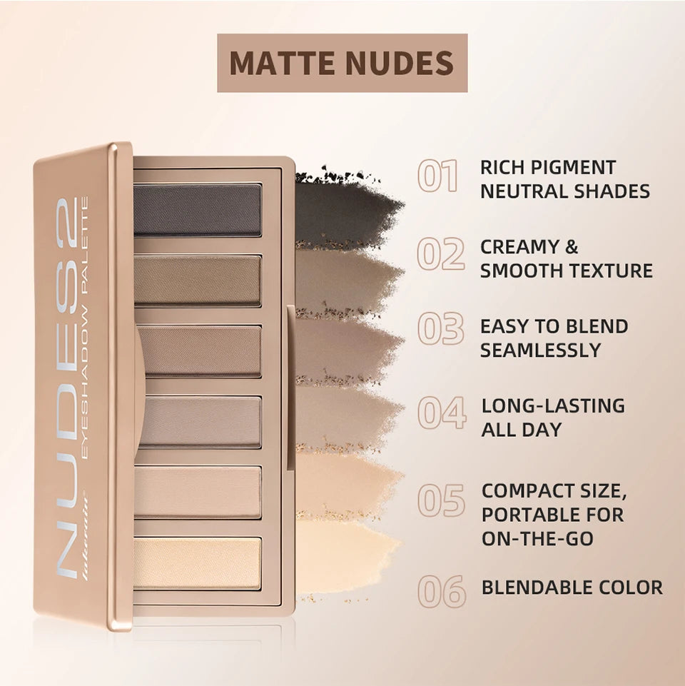 6-Color Matte Eyeshadow Palette for Neutral Nude and Smoky Eye Looks - 9