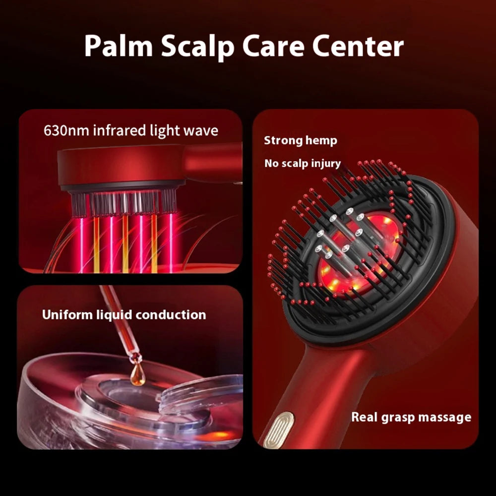 Electric Scalp Vibration Massage Comb with Red Light and Liquid Applicator