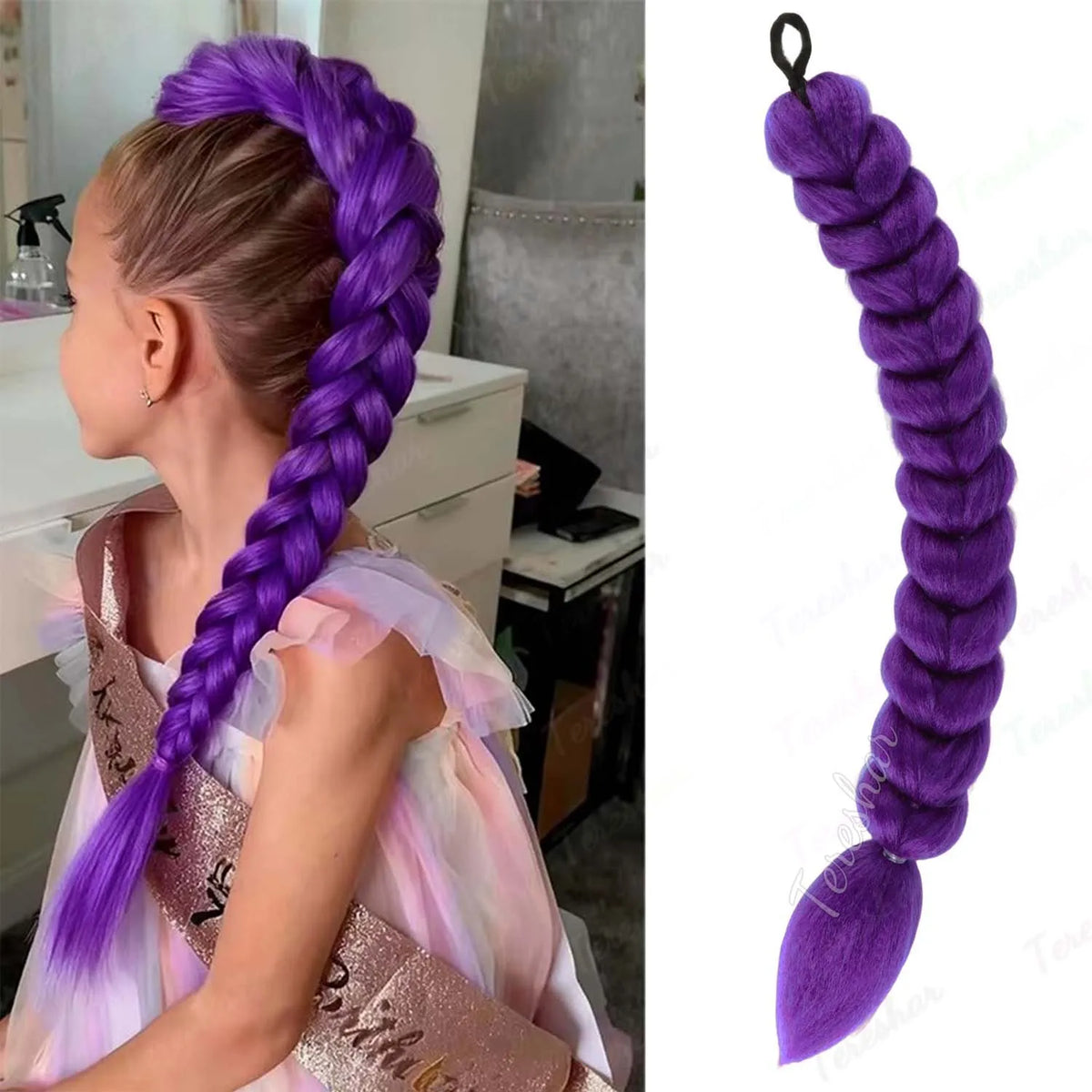 22-Inch Braided Ponytail Extension for Kids and Cosplay