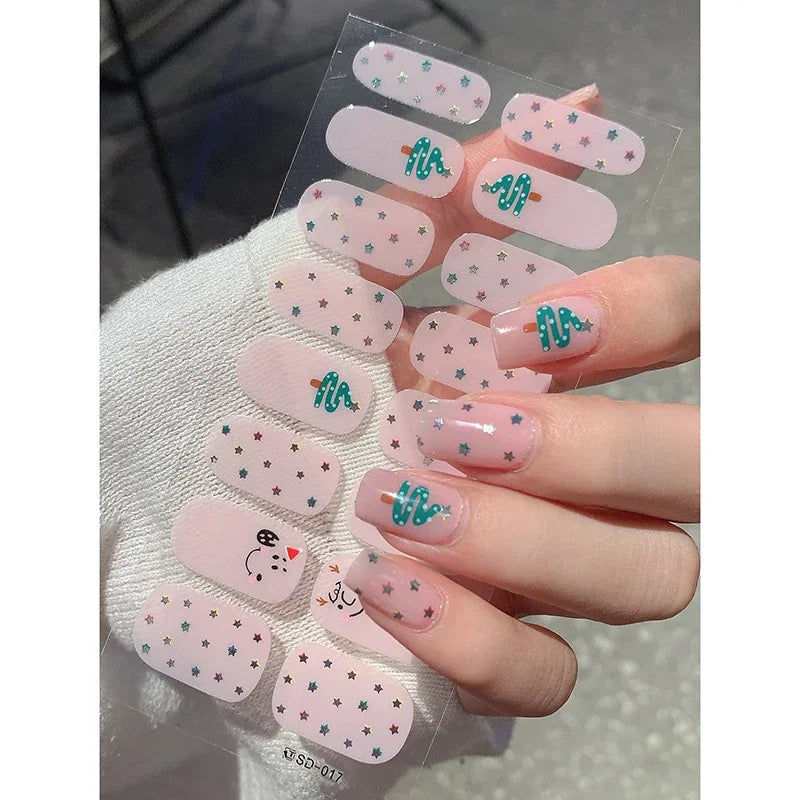 Festive Winter Snowflake Semi-Cured Gel Nail Wraps for Holiday Manicures - 16