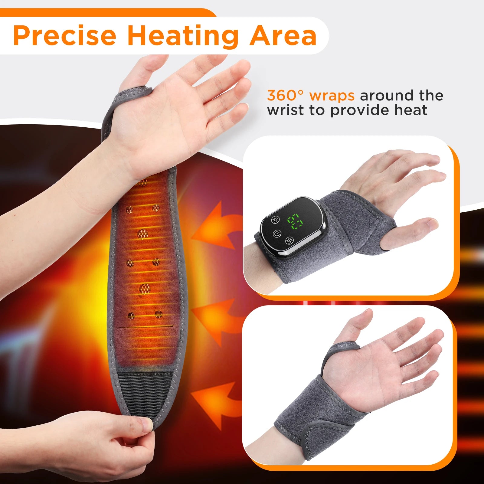 Heated Wrist Massager Wrap with Adjustable Vibration for Joint Pain Relief - 8