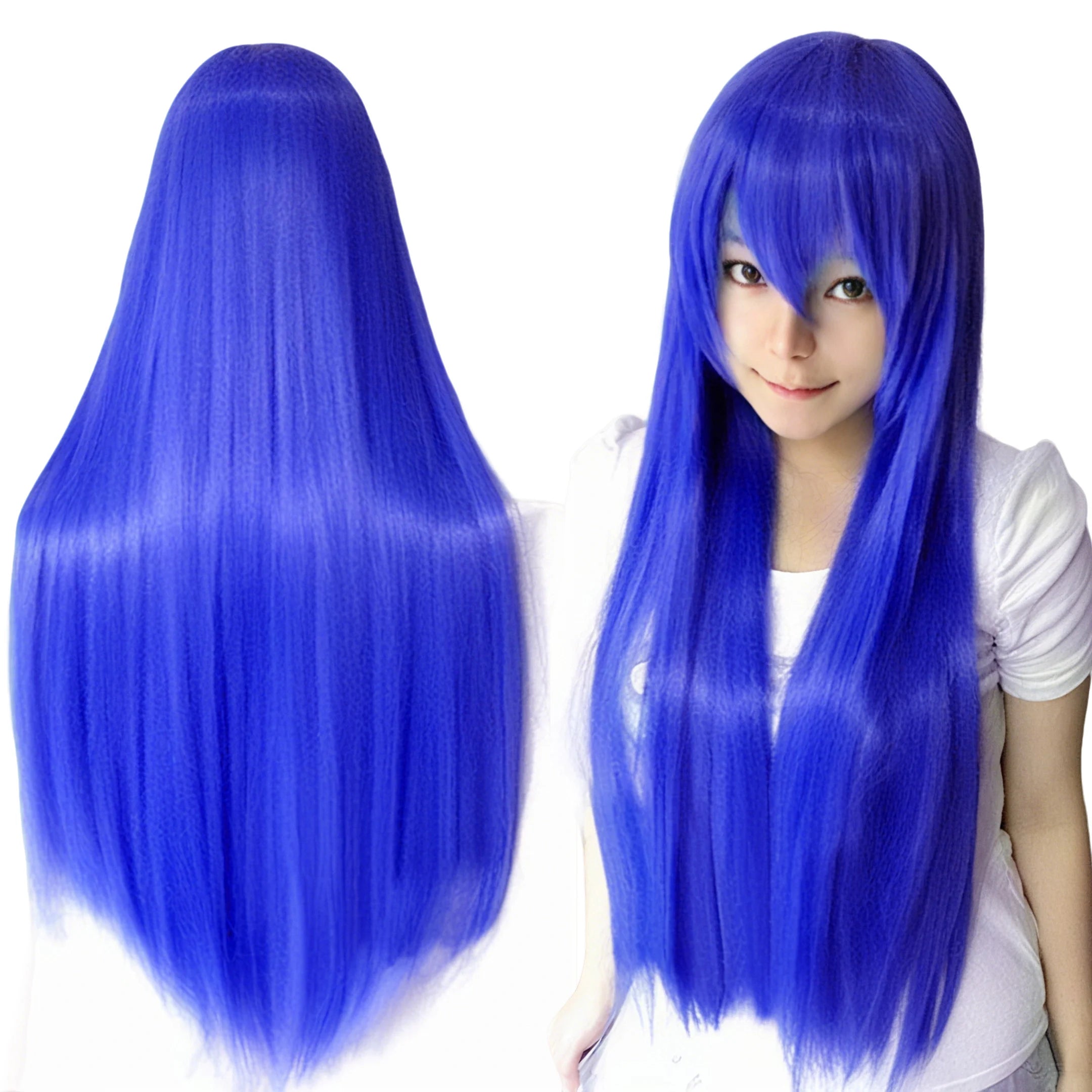 Long Straight Blue Synthetic Wig for Cosplay and Halloween Costumes - 6