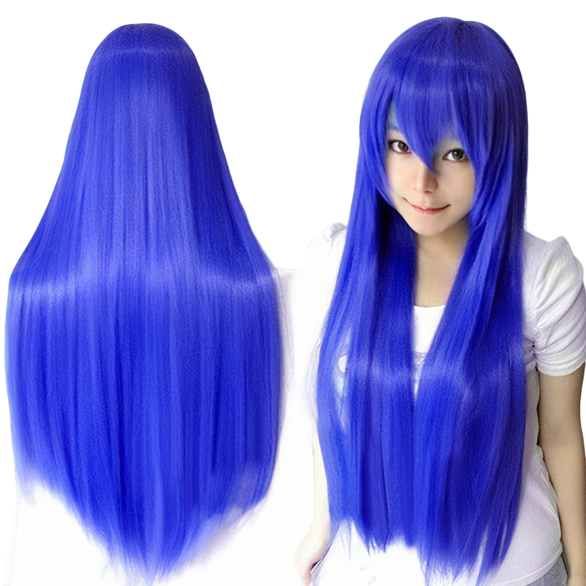 Long Straight Blue Synthetic Wig for Cosplay and Halloween Costumes