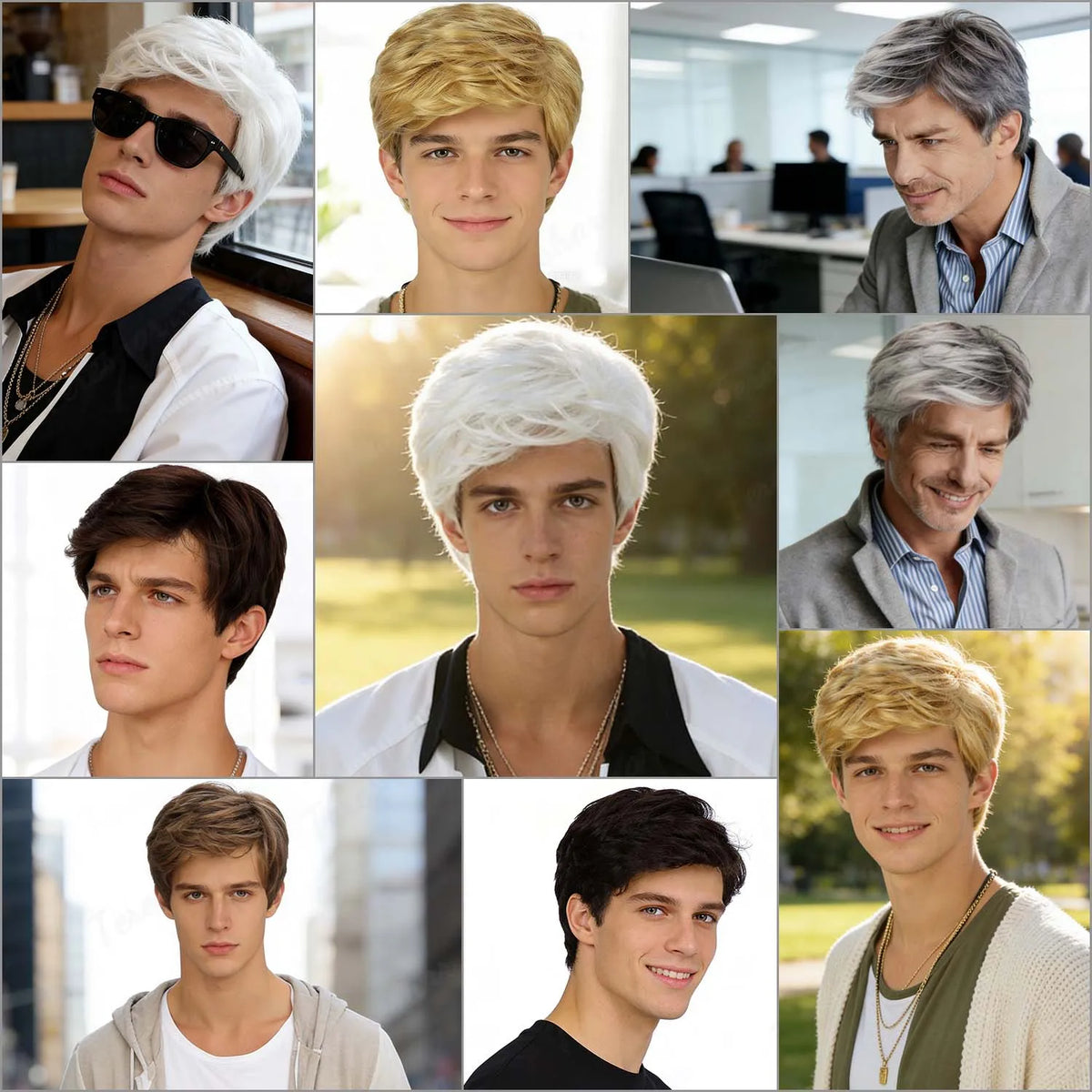 Short Grey Layered Wig for Men Costume Cosplay and Halloween Parties