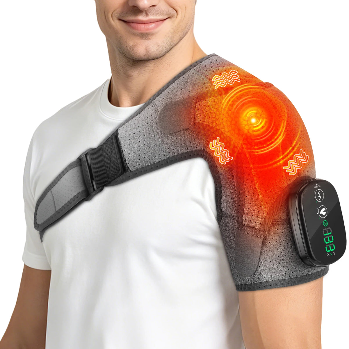 Cordless Heated Shoulder Massage Wrap with Vibration for Pain Relief