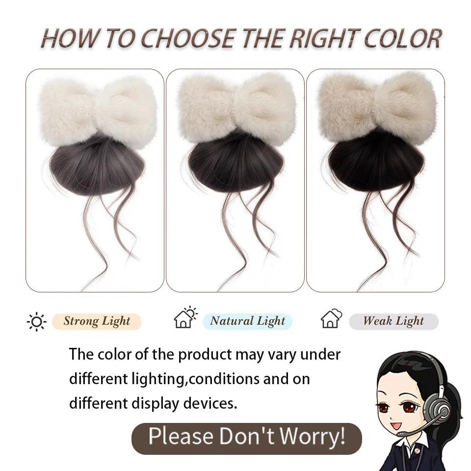 Fluffy Plush Bow Synthetic Hair Bun Extension Clip for Effortless Styling - 6