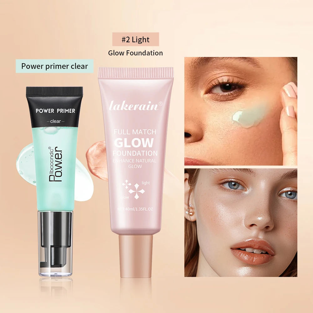 Hydrating Makeup Primer and Glow Foundation Set for Radiant Skin - 10