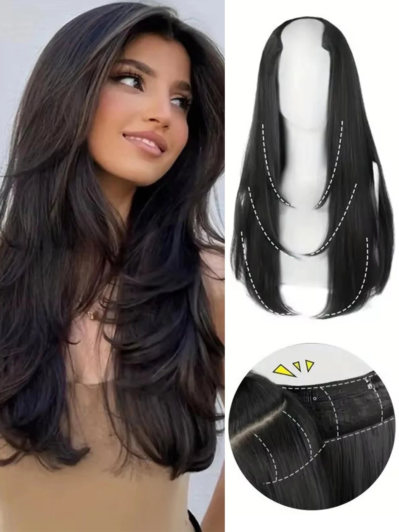 V-Shaped Straight Clip-In Hair Extensions for Instant Length - 7