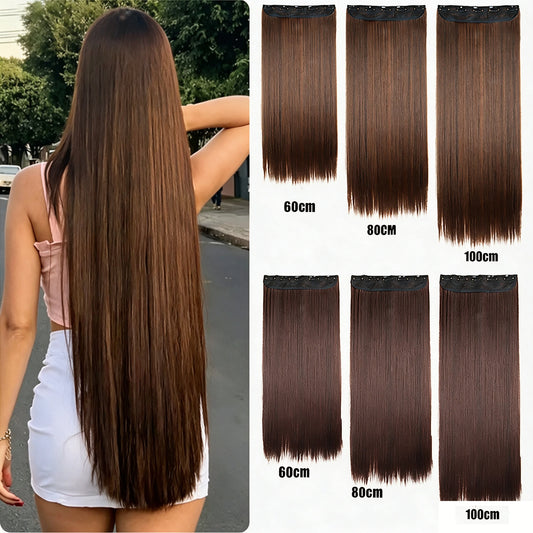 Long Straight 5-Clip Synthetic Hair Extensions for Women