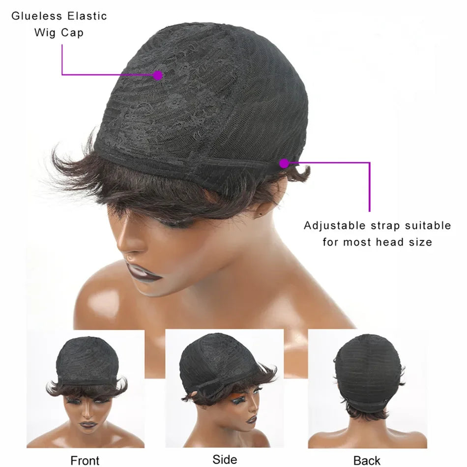 Short Pixie Cut Human Hair Bob Wig with Bangs