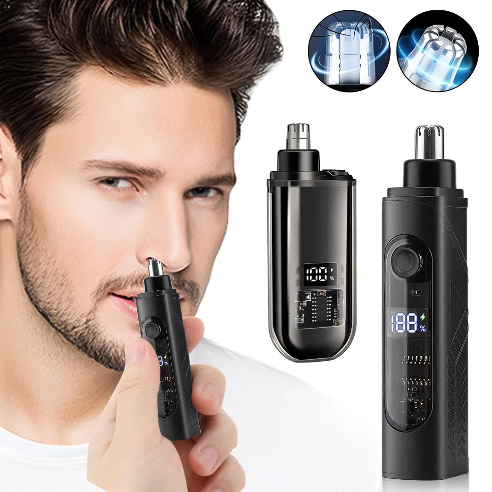 Electric Rechargeable Nose and Ear Hair Trimmer with LED Display - 1