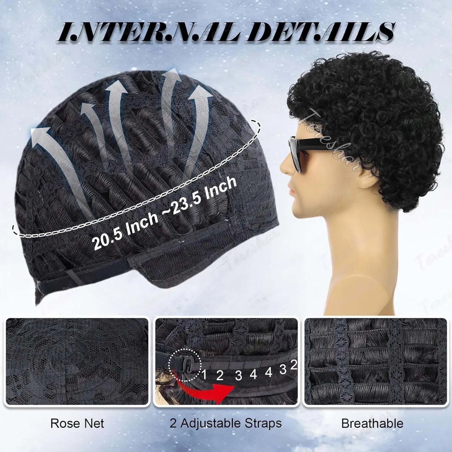 Short Curly Afro Wig with Sunglasses for Men Costume and Cosplay - 6