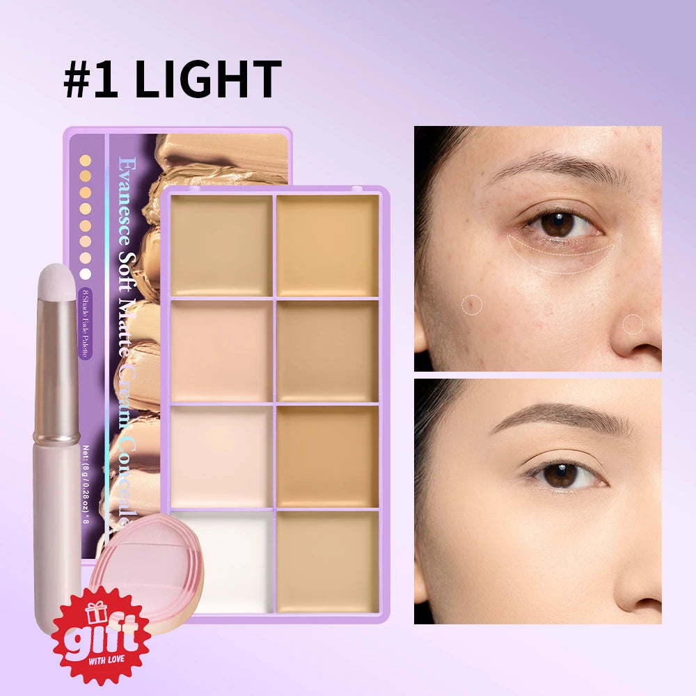 8-Shade Professional Cream Concealer and Contouring Makeup Palette - 21
