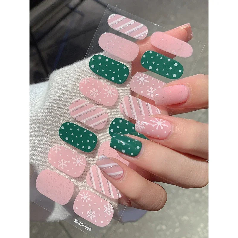 Festive Winter Snowflake Semi-Cured Gel Nail Wraps for Holiday Manicures - 25