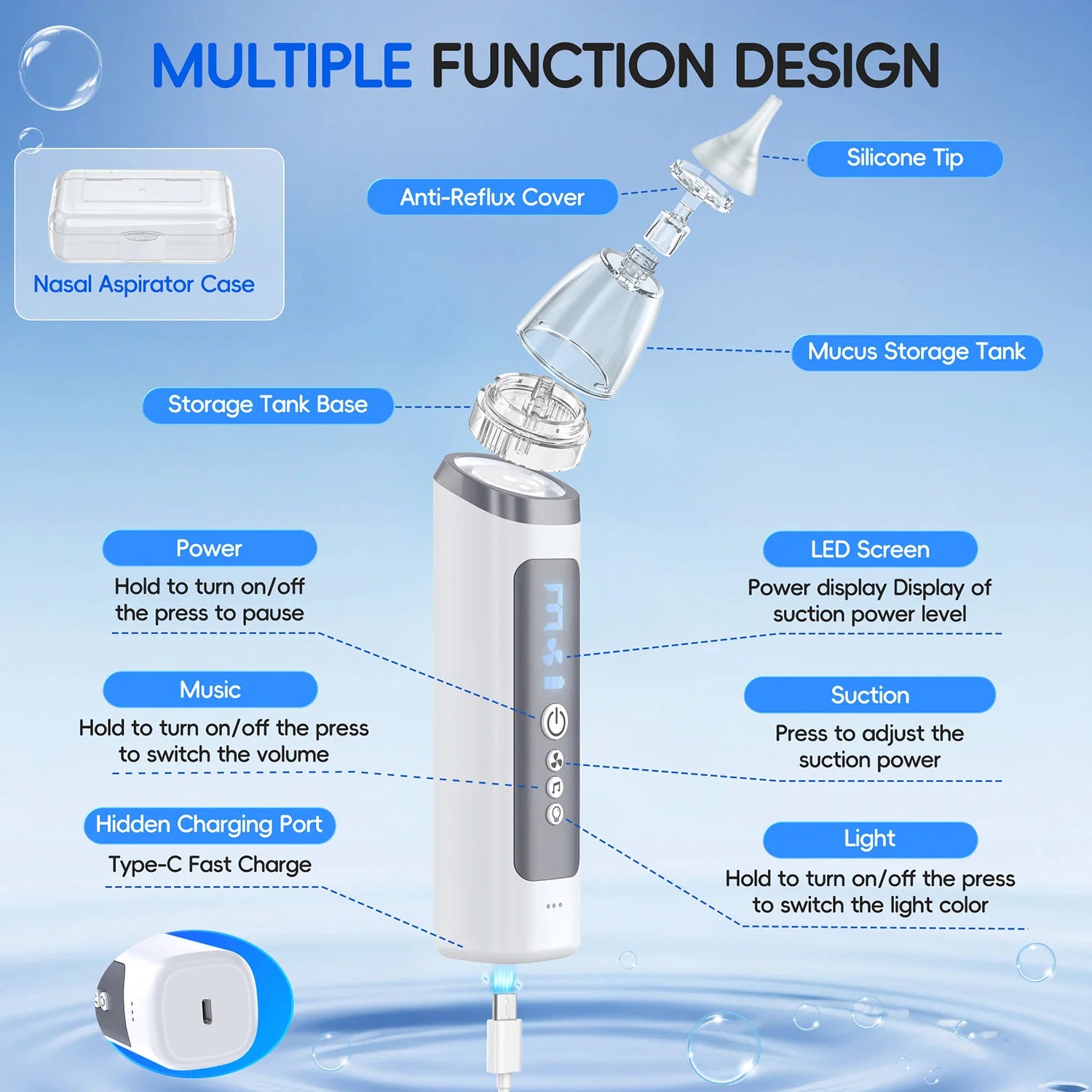 Electric Nasal Aspirator with Music and Adjustable Suction for Babies - 5