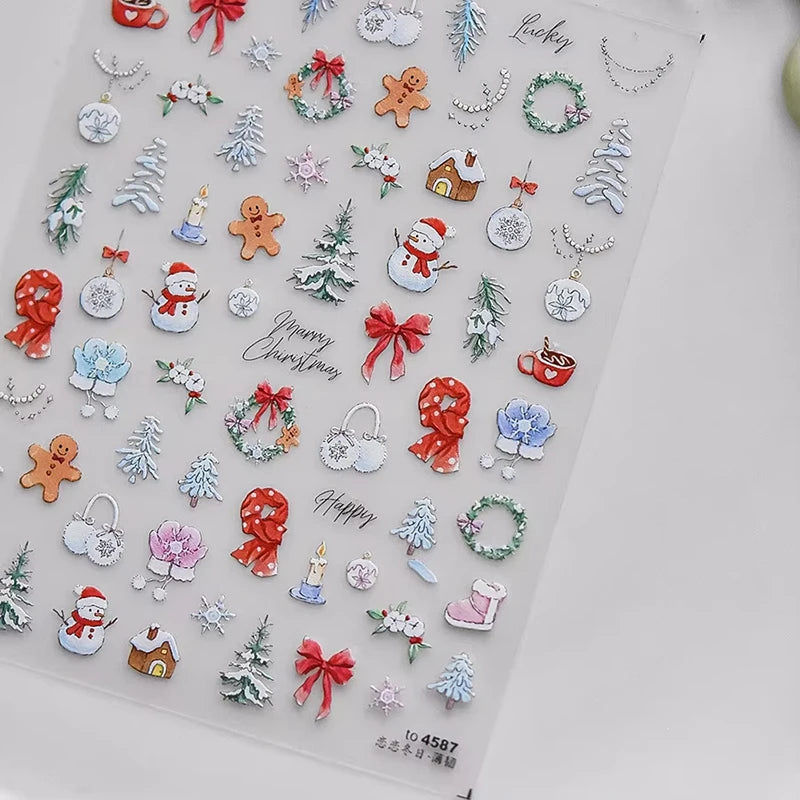 Festive 3D Christmas Nail Art Stickers for Holiday Manicure Decorations - 48