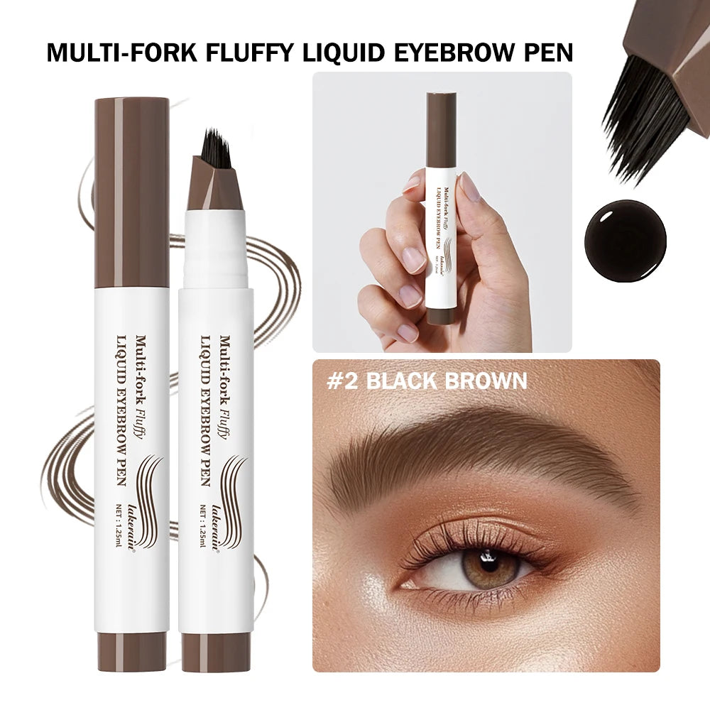 Waterproof Multi-Fork Liquid Eyebrow Pen for Natural Fluffy Brows