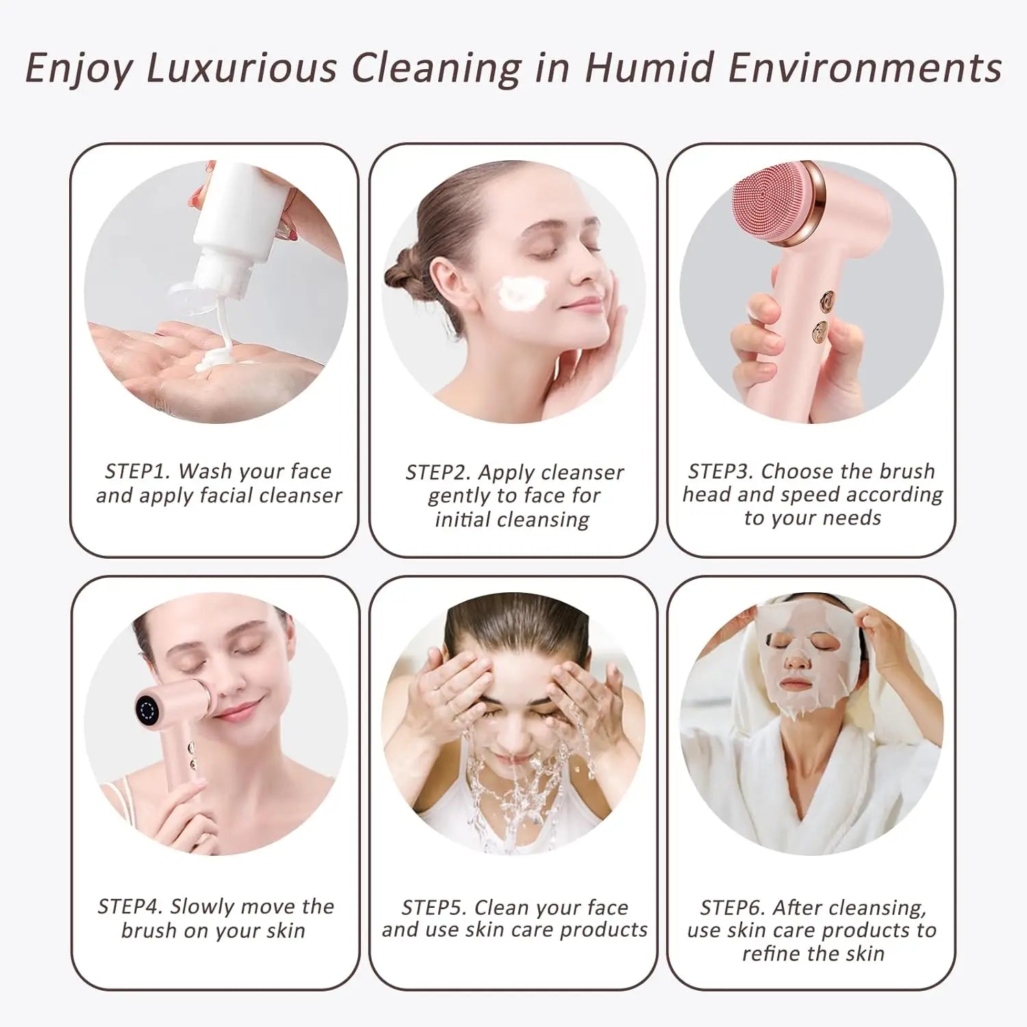 4-in-1 Waterproof Electric Facial Cleansing Brush and Exfoliating Scrubber - 6