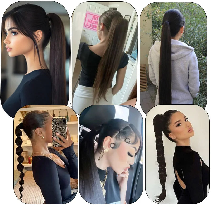 Long Straight Wrap-Around Ponytail Extension for Instant Volume - 3