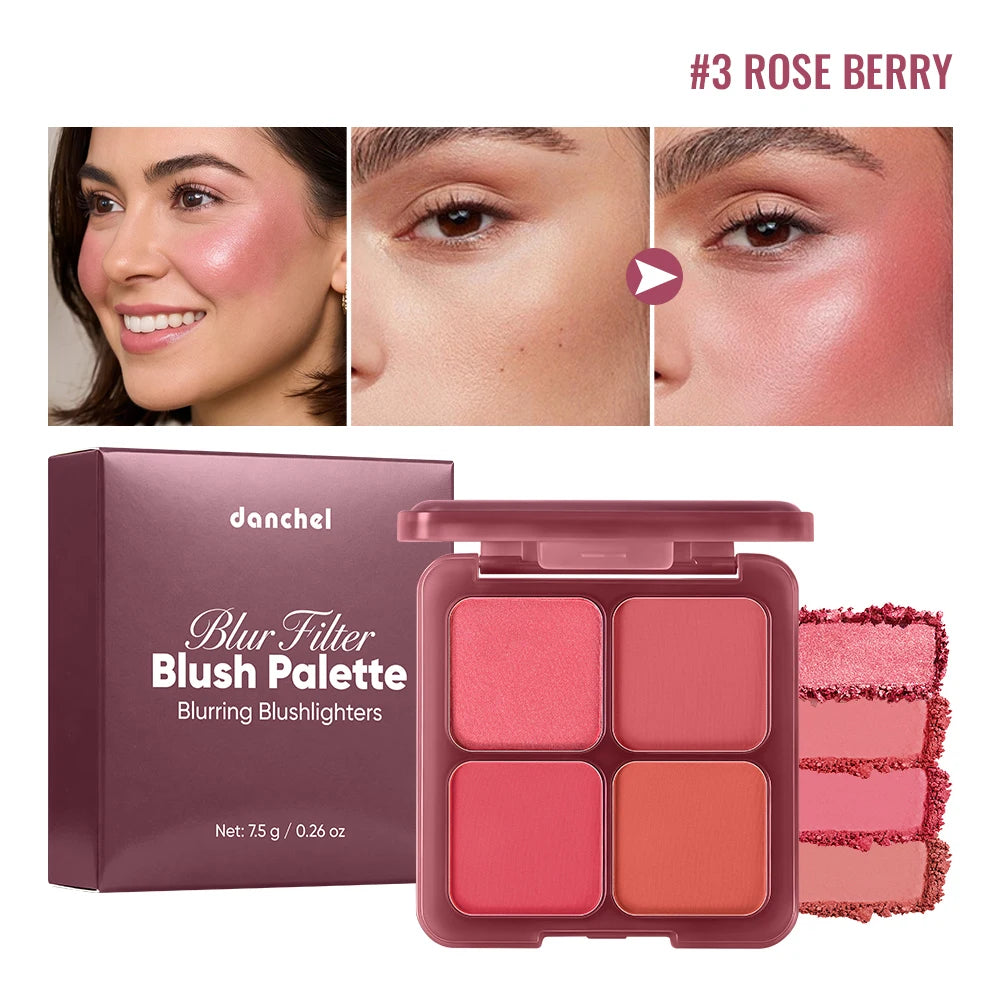 4-Shade Matte and Shimmer Blush Palette for Soft Focus Cheek Makeup - 1