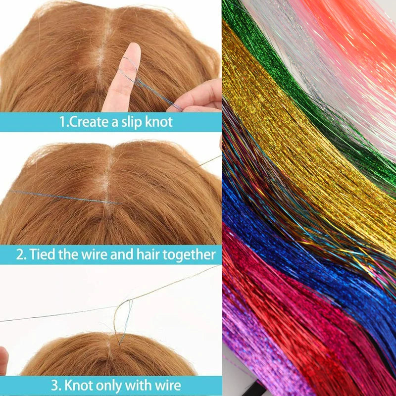 Colorful Fairy Tinsel Hair Extensions for Sparkly Party Hairstyles - 3