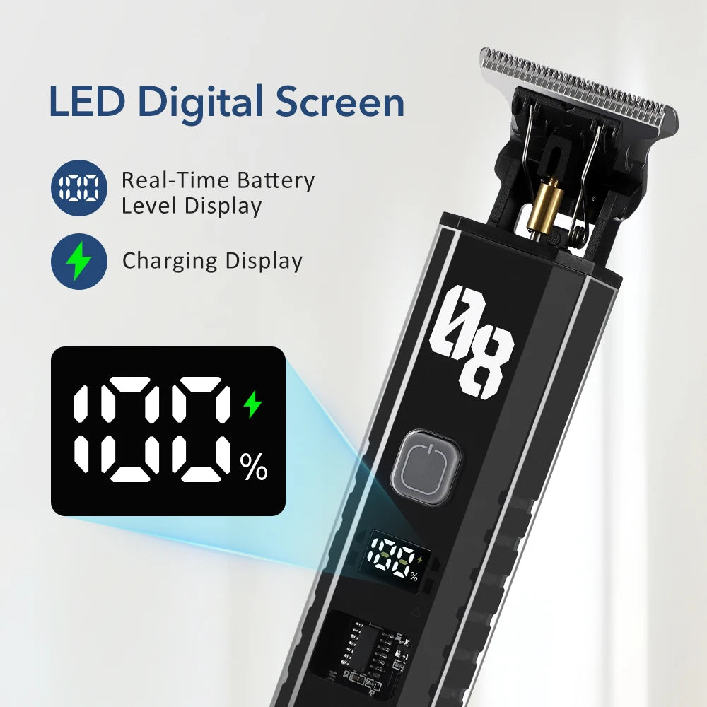 Professional Cordless Hair Trimmer with Digital LED Display for Men