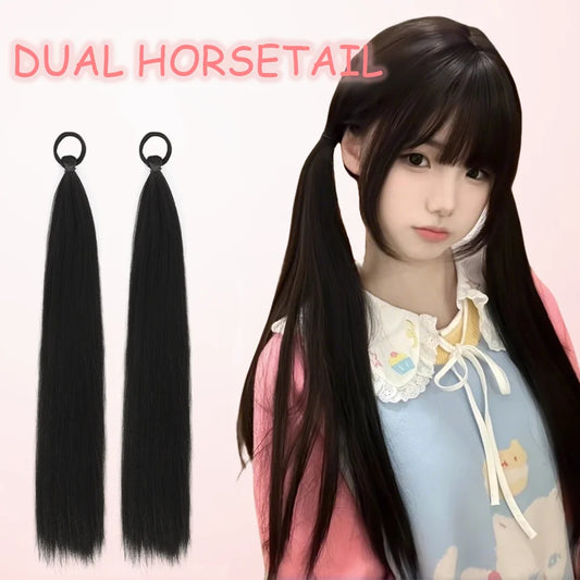 Synthetic Straight Black Ponytail Extensions for Instant Volume