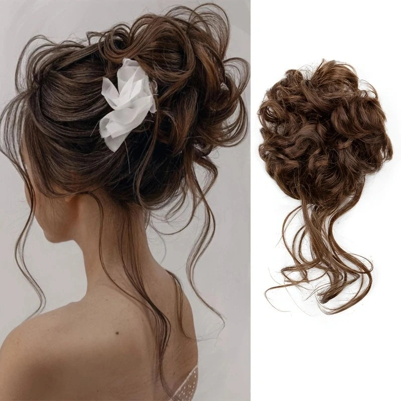 Messy Curly Hair Bun Extension with Elastic Rubber Band - 16